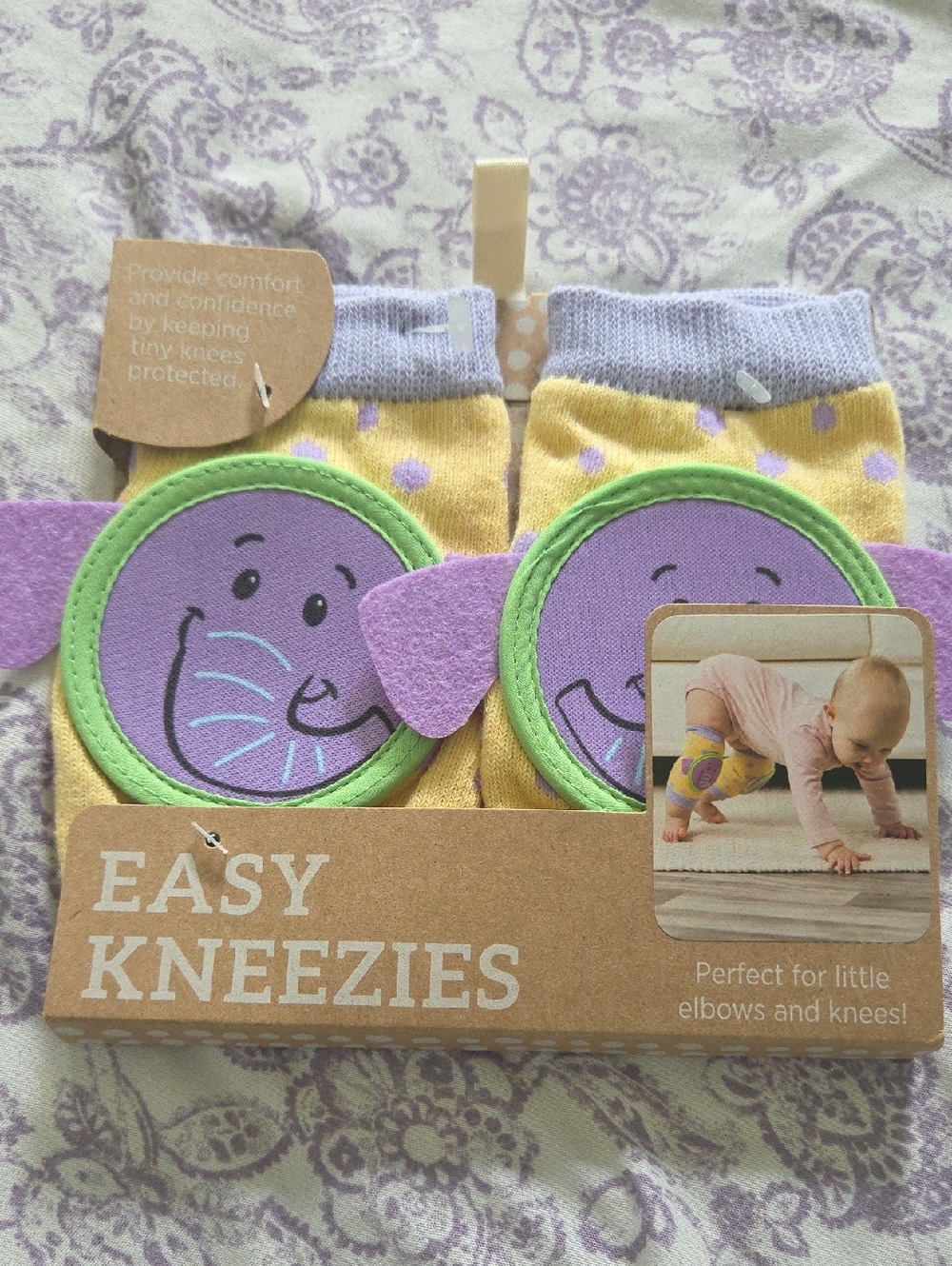 Kids Yellow & Purple Elephant Knee Pads - Protective Knee Guards